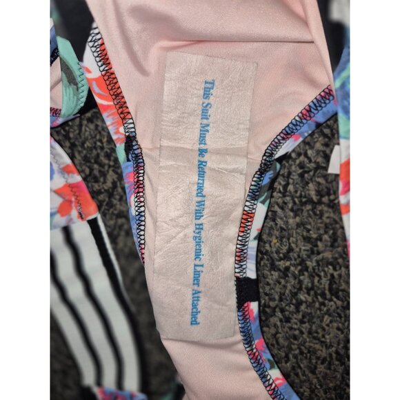 Shade & Shore Floral Print Bikini Bottoms With Striped Waistband Nylon/Spandex B - Picture 3 of 4